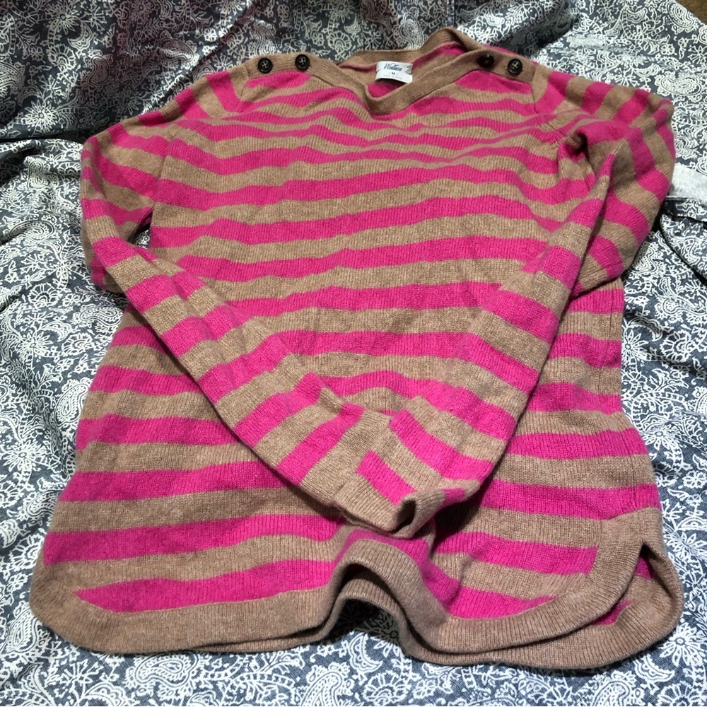 J.Crew tan pink stripe sweater Medium Wallace merino wool